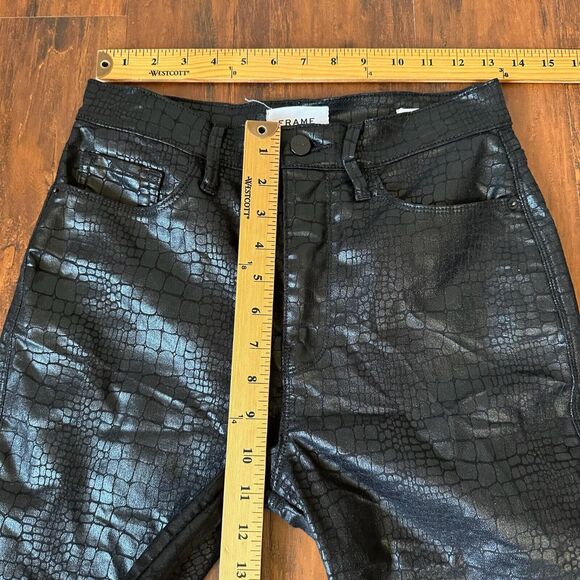 FRAME DENIM Hi-Rise Le Sylvie Slender Straight Jean in Coated Noir Croc - Picture 14 of 16